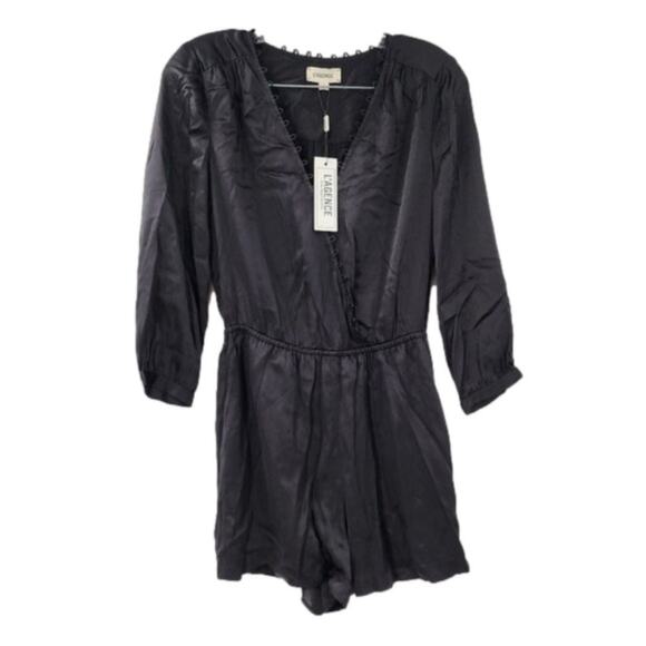 NWT L'AGENCE Black Silk Satin Romper Womens Size 2 Loop Trim Summer - Picture 1 of 9